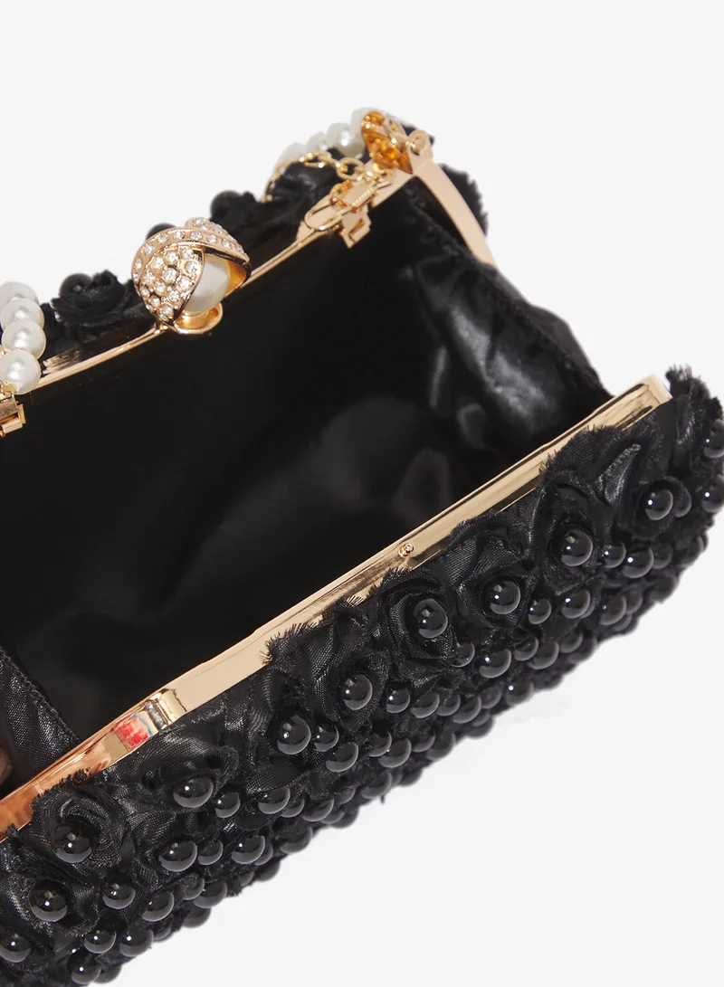 Ella Limited Edition Black Pearl Detailed Embellished Gold Accent Bag for Women | Best Price UAE